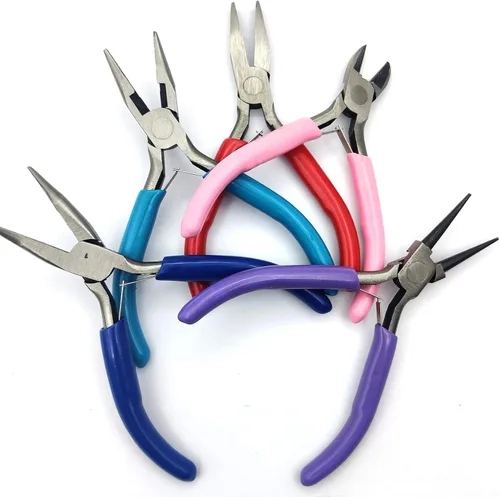 Vista 6 de Juego de alicates de joyería, 5 alicates para hacer joyas, incluye alicates de punta redonda, alicates de punta de cadena, alicates de nariz