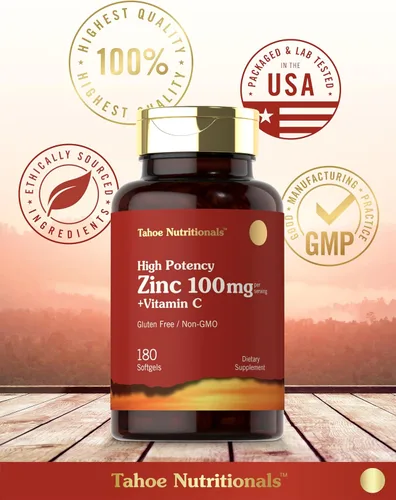 Vista 6 de Carlyle Suplemento de zinc de 100 mg con vitamina C 180 cápsulas blandas Sin OMG, sin gluten Tahoe Nutritionals