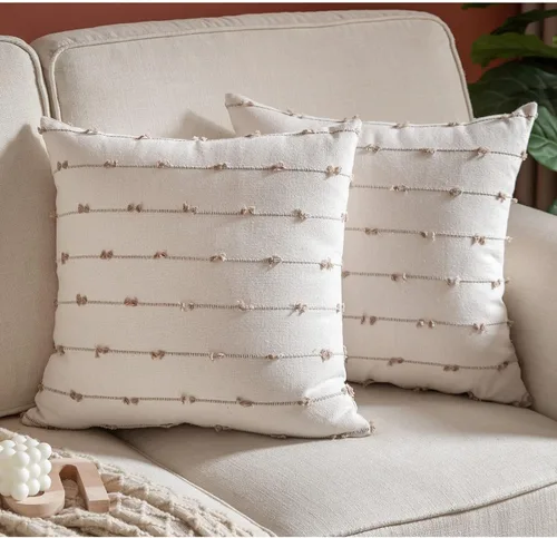 Vista 19 de Caflife Fundas de Almohada Decorativas Boho 18x18 pulgadas Beige y Negro, Juego de 2 Fundas de Almohada Decorativas Modernas Estilo Granja para Sofá