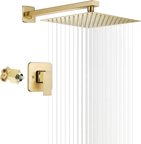 Vista 10 de GGStudy - Grifo de ducha negro mate de una sola función con válvula áspera, sistema de grifo de ducha de lluvia de baño, cabezal de ducha redondo
