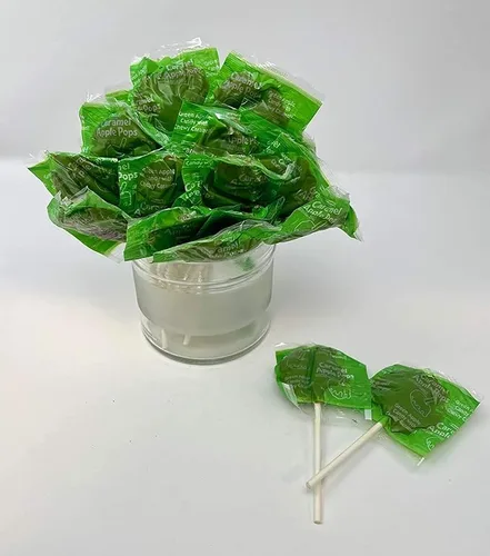 Vista 3 de Klub Bulk Paletas de manzana de caramelo, paletas clásicas de 1.5 libras con caramelo masticable, sabor a manzana verde, sin gluten, paletas a