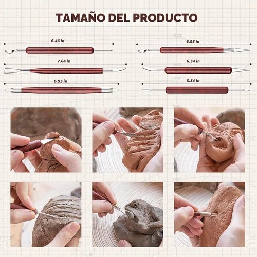 Vista 7 de Herramientas de arcilla para esculpir, kit de herramientas de tallado de polímero de doble cara, juego de herramientas de cerámica de madera