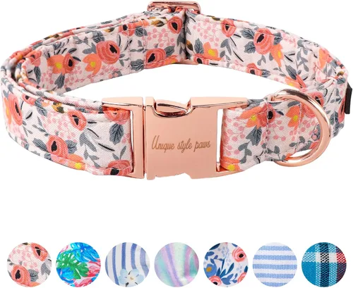 Vista 48 de Collar de perro de estilo único Valentine con hebilla de plástico y colgante en forma de corazón de amor en negro y rosa, collares de algodón