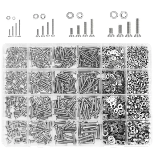 Vista 29 de Juego surtido de 382 piezas de tornillos de cabeza de botón M4 x 5/6/8/10/12/16/20mm, tuercas y arandelas, acero inoxidable 304, rosca totalmente