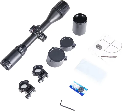 Vista 8 de Pinty Rifle Scope AO Red Green Blue Illuminated Mil Dot with Flip-Open Covers, Sunshade Tube