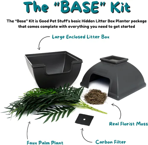 Vista 5 de Good Pet Stuff Caja de Arena Oculta para Gatos con Planta Artificial, Maceta Decorativa Cuadrada de Patio, Control de Olores con Filtro de Carbón