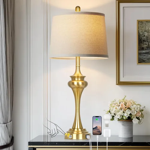 Vista 10 de Rinweey 30 inch Silver Table Lamp Single, 3 Way Touch Control Bedside Lamp with USB A+C Ports, Modern Brushed Nickel Bedroom Lamps for Nightstand