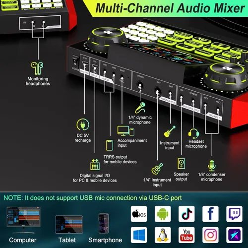 Vista 7 de Paquete de equipo de podcast G9 con micrófono de condensador de 3.5mm para transmisión en vivo, canto, juegos en PC/teléfono, paquete de micrófono