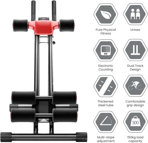 Vista 5 de Máquina de abdominales, máquina de entrenamiento abdominal, rueda de rodillo abdominal con monitor LCD ajustable de 5 engranajes, moldeador