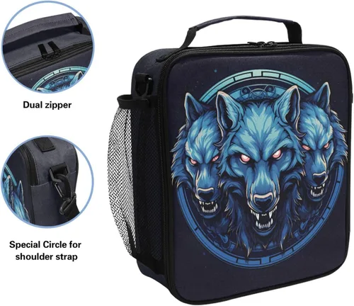 Vista 2 de MNSRUU Lunch Bags for Boys Girls, Wolf Reusable Insulated Lunch Box Thermal Meal Tote Kit, Cooler Bag Organizer with Adjustable Shoulder Strap