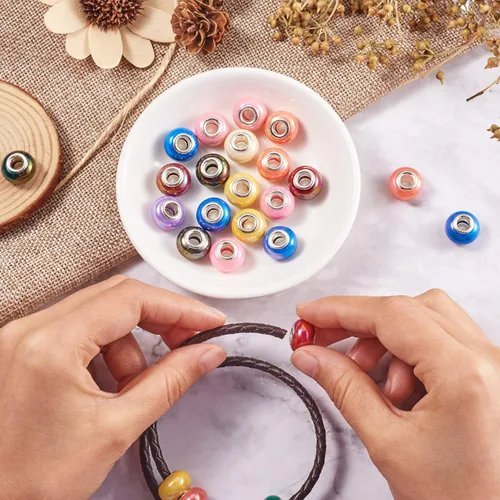 Vista 6 de Beadthoven - 100 cuentas espaciadoras de resina de porcelana de color AB con núcleos de color plateado para pulseras de bricolaje, suministros