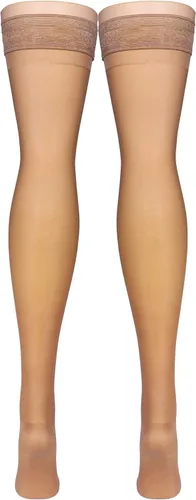 Vista 2 de Truform Medias de compresión transparentes, 15-20 mmHg, longitud alta hasta el muslo para mujer, 20 denier, beige, S