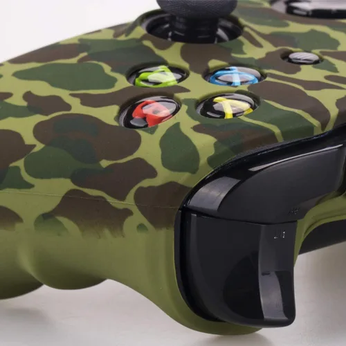 Vista 6 de Water Transfer Printing Camouflage Silicone Cover Skin Case for Microsoft Xbox One X & Xbox One S Controller x 1(Forest) with PRO Thumb Grips x 8