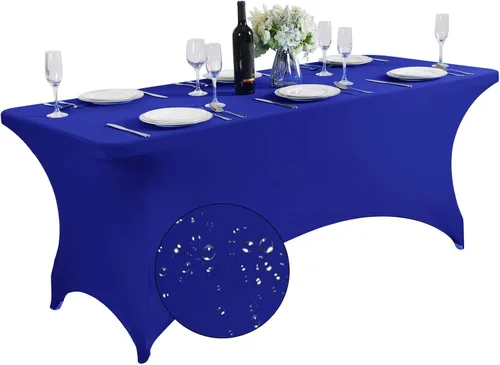 Vista 86 de SuperO - Paquete de 2 manteles de elastano impermeables para mesas de 6 pies, mantel elástico universal ajustable para fiestas, banquetes, bodas