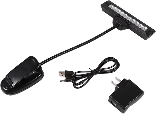 Vista 4 de Luz de abrazadera, lámpara de cabecera con clip para cama, lámpara de lectura, luz LED con abrazadera, soporte de música, para dormitorio