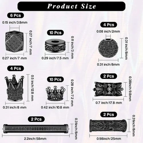 Vista 2 de King Crown - 40 cuentas redondas de diamantes de imitación de circón – Cuentas espaciadoras de cubo de corte de diamante de circonita cúbica