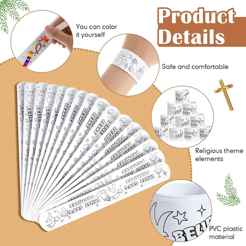 Vista 3 de Deekin 72 pulseras de Jesús, pulseras cristianas religiosas en blanco con refranes religiosos para manualidades de escuela dominical, manualidades