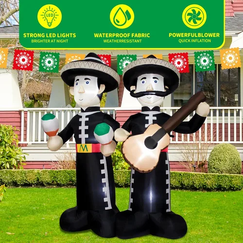 Vista 7 de Mariachi inflable del Cinco de Mayo de 6 pies con luces LED, decoración inflable para exteriores e interiores para fiestas mexicanas, Halloween