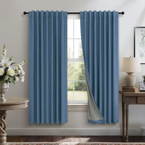 Vista 77 de Pitalk Cortinas cortas 100% opacas de lino para cafetería, 40 pulgadas de largo, 2 paneles, cortinas de puerta francesa para ventana, cortina