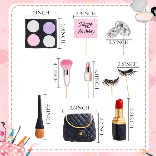 Vista 3 de JeVenis Decoración de pastel de maquillaje, decoración de pastel de cumpleaños, suministros de fiesta de spa, decoración de cumpleaños