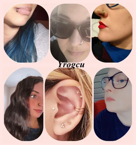 Vista 6 de Yrogcu 20G 18G 16G 14G Aro IndividualDoble de Acero Inoxidable con Bisagras, Segmento de Piercing con Clicker para Nariz Diámetro 6mm 8mm 10mm 12mm
