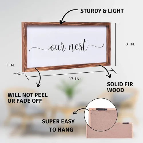 Vista 5 de Athena's Elements Decoración de granja, arte de pared rústico moderno para decoración del hogar, letrero de «Our Nid», bonito letrero impreso