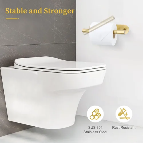 Vista 7 de Soporte de papel higiénico dorado cepillado, soporte para rollo de papel higiénico de acero inoxidable SUS304, moderno soporte de doble base