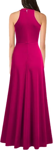 Vista 2 de MUSHARE - Vestido largo formal, para mujer, con cuello halter, sexy, con abertura, para cóctel o fiesta