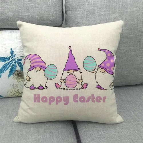 Vista 9 de Fundas de almohada de 18 x 18 pulgadas, juego de 4 fundas de almohada de gnomo de huevo de Pascua feliz, funda de cojín decorativa de primavera