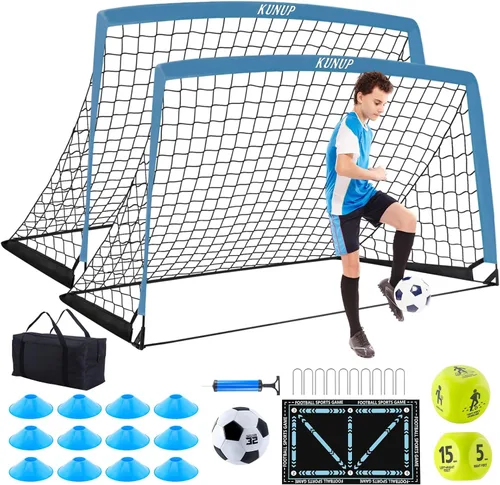 Vista 12 de 2 Set Kids Soccer Goals for Backyard with Training Equipment, Portable Foldable Practice Nets with Ball, Dice & Mat, Cones, Air Pump and Carry Bag