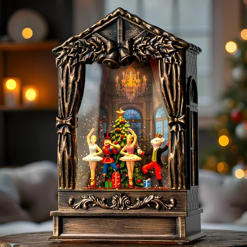 Vista 23 de Linterna de Globo de Nieve de Navidad con Agua Brillante, Árbol de Navidad con Música, USB Conectado/Funciona con Pilas, Linterna Iluminada