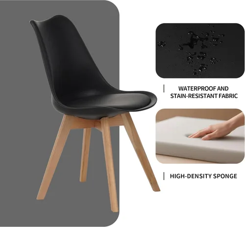 Vista 9 de Set of 4 Dining Chairs Medieval Modern Style with Wooden Legs, Kitchen and Dining Room Chairs, Table & Chair Sets, Desk Chair for Home Office,Black