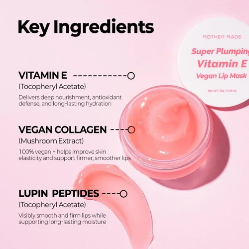 Vista 3 de Máscara de dormir de labios vegana de vitamina E para labios secos, escamosos, agrietados, 0.46 oz Bálsamo labial natural hidratante y nutritivo
