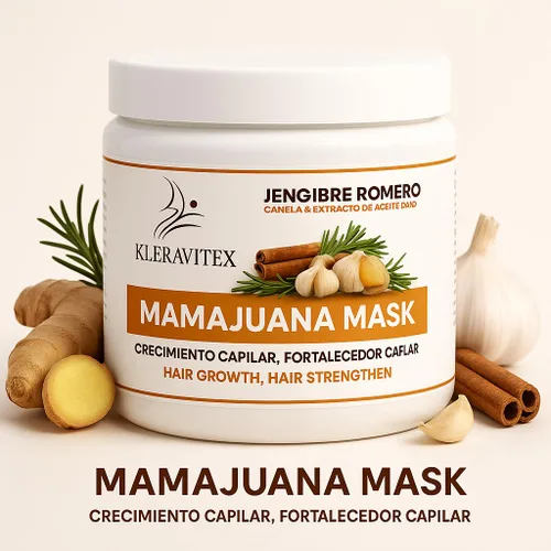 Kleravitex Mamajuana Mascarilla capilar – Tratamiento profundo con extracto de aceite de jengibre, romero, canela y ajo – Mascarilla capilar para