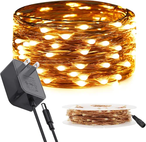 Vista 13 de RUICHEN Guirnalda de luces LED con cable de cobre de 33 pies, 100 luces LED con carrete, color naranja
