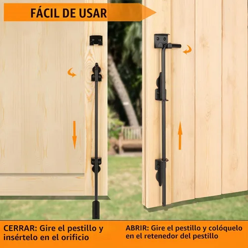 Vista 6 de Barra de Caída de Puerta con Perno de Bastón de 12" de Acero - Cerradura de Suelo de Puerta Pesada Diseñada para Puertas de Madera, Metal, Vinilo