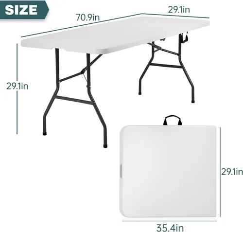 Vista 3 de FDW Mesa de comedor para exteriores de 8 pies, mesa plegable de plástico rectangular portátil con asa de transporte integrada para uso en fiestas