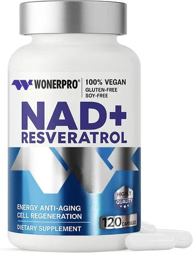 Suplemento NAD+ de 1500 mg puro orgánico, NAD+ Resveratrol y vitamina B3 para mujeres y hombres, refuerzo energético y apoyo antienvejecimiento, 120