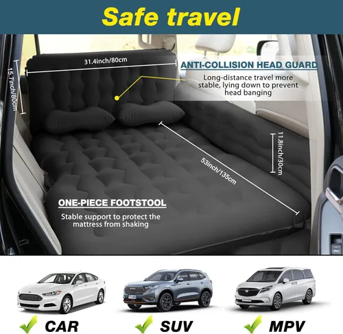 Vista 6 de Colchón de aire para SUV, cama de campamento, colchón de automóvil, asiento trasero, portátil, plegable, cama de aire para automóvil, SUV