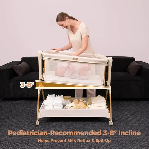 Vista 10 de Ezebaby Cuna para Bebé al Lado de la Cama: Cuna con Balancín 3 en 1 para Bebé - Cuna de Malla Completa Transpirable con Colchón 6 Ajustes