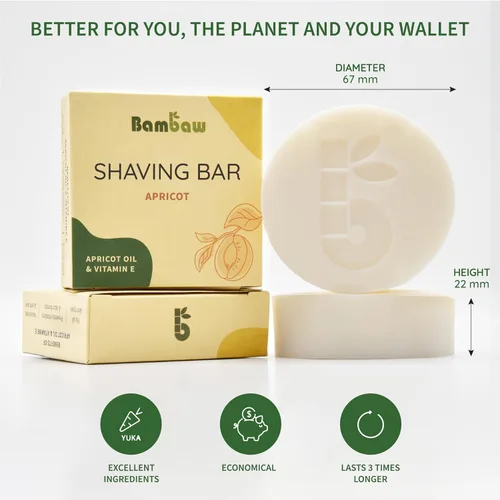 Vista 5 de Bambaw Jabón de afeitar para mujer 2.8 onzas Jabón de afeitar de aceite de albaricoque y vitamina E Barra de afeitar para todo