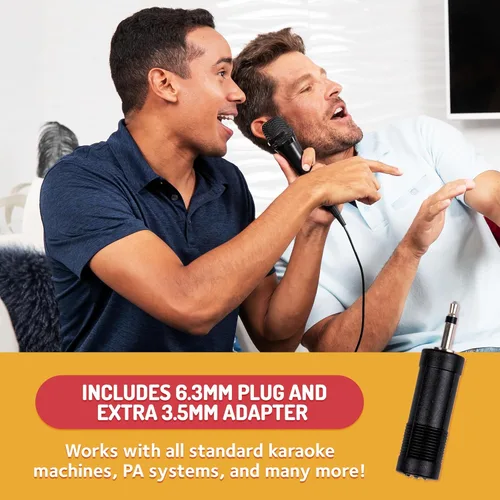 Vista 5 de Singing Machine Micrófono con cable para karaoke (negro) - Micrófono vocal dinámico unidireccional - Micrófono enchufable para máquina de karaoke