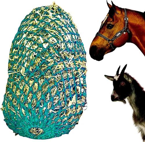 Majestic Ally Red de heno muy resistente de 40 pulgadas con agujeros de 2 x 2 pulgadas, con anillo inferior para caballos deseados, cuerda de nailon