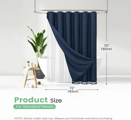 Vista 227 de Dynamene - Cortina de ducha de tela bohemia con rayas con chebrón en relieve, juego de cortina angosta para baño, media cortina impermeable