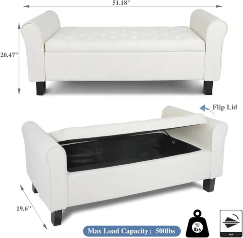 Vista 78 de Babion Banco otomano de almacenamiento con brazos, banco de extremo de cama para dormitorio, banco de almacenamiento con botones para entrada, sala