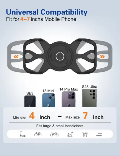 Vista 4 de Soporte de teléfono para bicicleta, soporte de teléfono celular para motocicleta, giratorio de 360°, soporte de teléfono de silicona