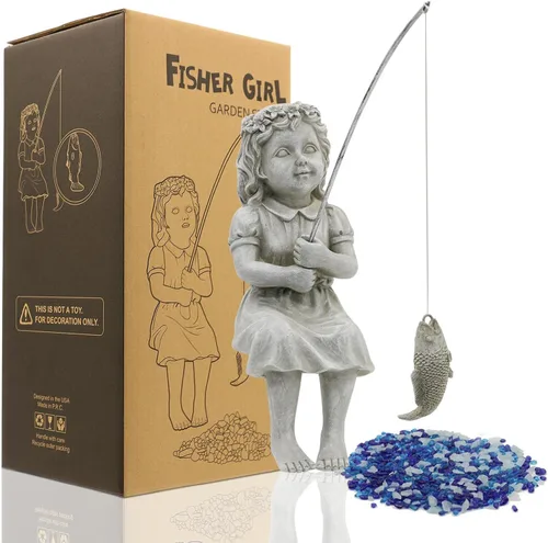 Nacome Little Fishergirl Estatua: Estatua de decoración de jardín/casa/estanque