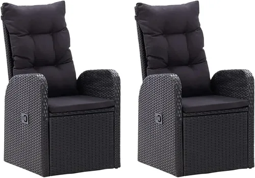 Vista 3 de 5-Piece Patio Furniture Set, Black PE Rattan Outdoor Dining Table & Recliner Chairs with Cushions, 55" Rectangular Glass-Top, Robust