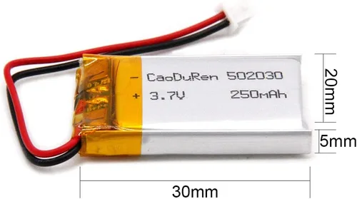 Vista 3 de Batería recargable de iones de polímero de litio Li Lipo de 3.7V con conector JST de 2 pines de 0.079 in/0.049 in (502030 250mAh 1.25Jst)