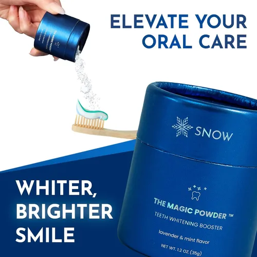 Vista 3 de Snow Magic - Polvo potenciador de blanqueamiento de dientes - Polvo blanqueador e iluminador dental - Cuidado bucal con carbonato de calcio e